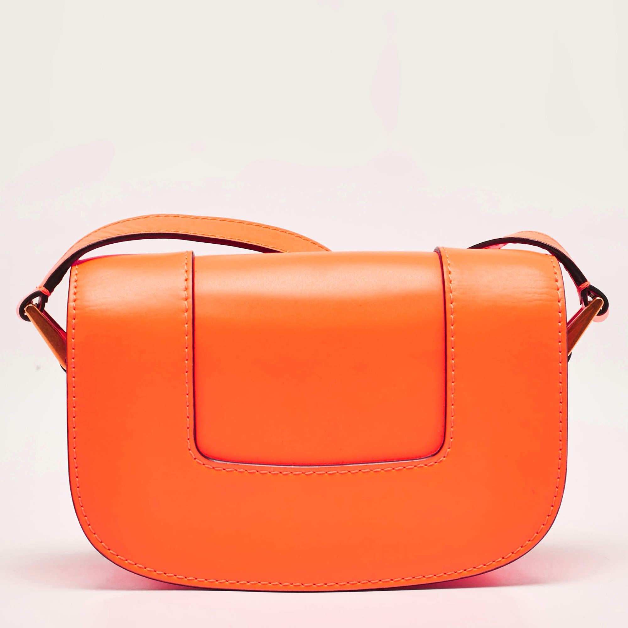 Women's Valentino Neon Orange Leather Small Supervee Crossbody Bag