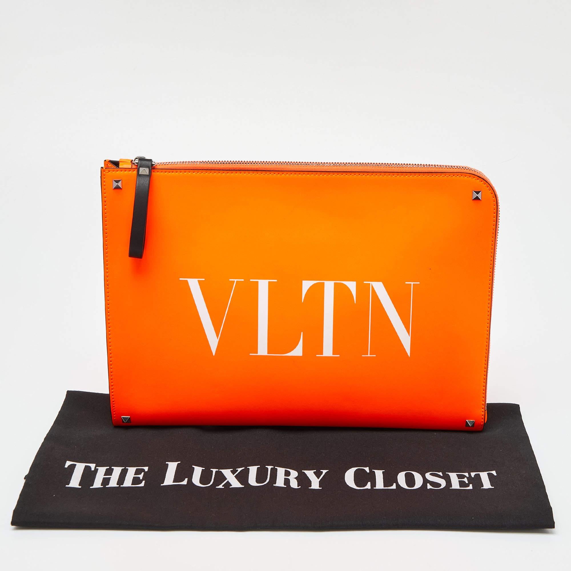 Valentino Neon Orange Leather VLTN Document Case 9