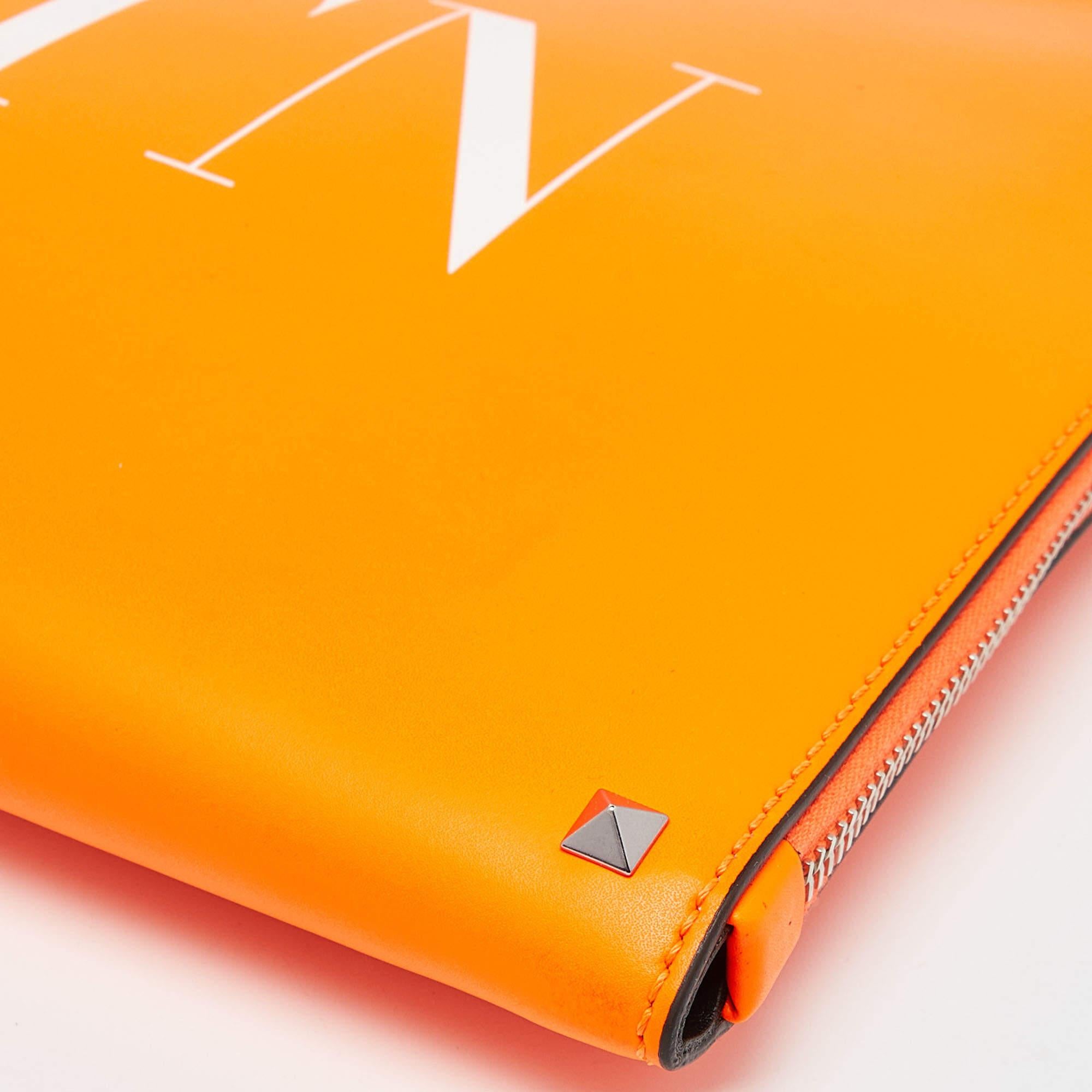 Valentino Neon Orange Leather VLTN Document Case 5