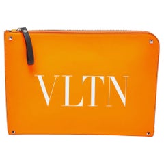 Valentino Neon Orange Leather VLTN Document Case