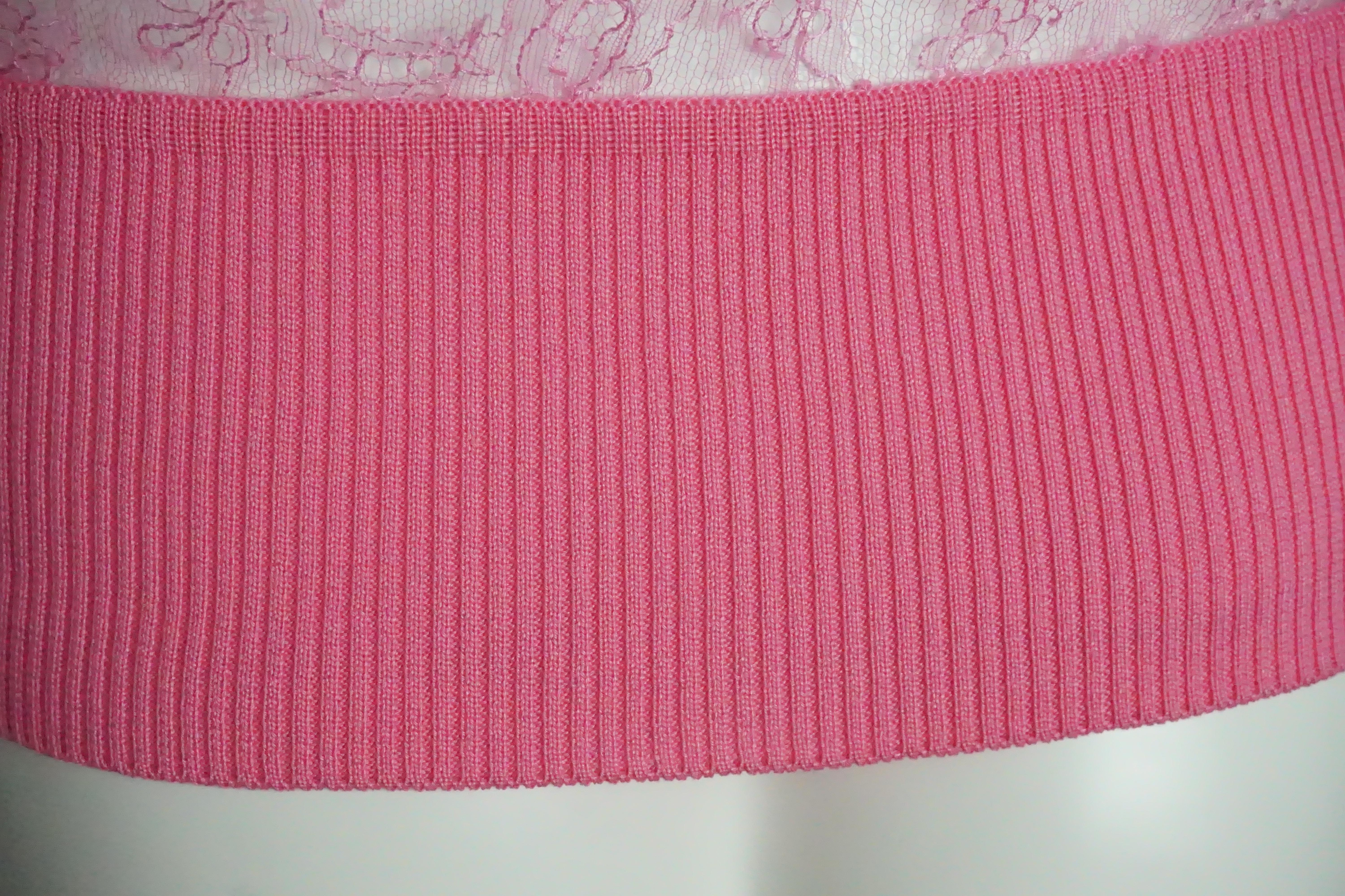 Women's Valentino Neon Pink Lace Sheer w/ Cotton Trim Cardigan - Small
