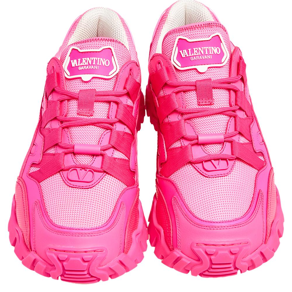 Valentino Neon Pink Leather and Nylon Climbers Sneakers 38 In New Condition In Dubai, Al Qouz 2
