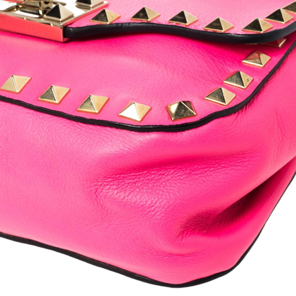 Women's Valentino Neon Pink Leather Mini Rockstud Flap Crossbody Bag