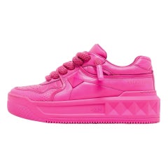 Valentino Neon Pink Leather One Stud XL Sneakers Size 38