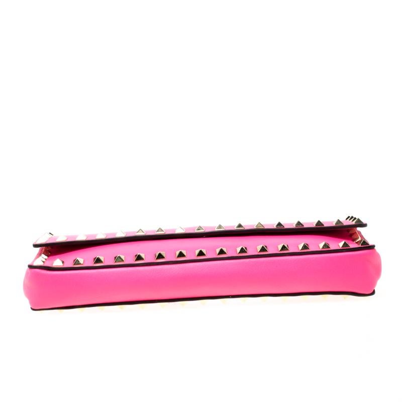 Valentino Neon Pink Leather Rockstud Bracelet Clutch 4