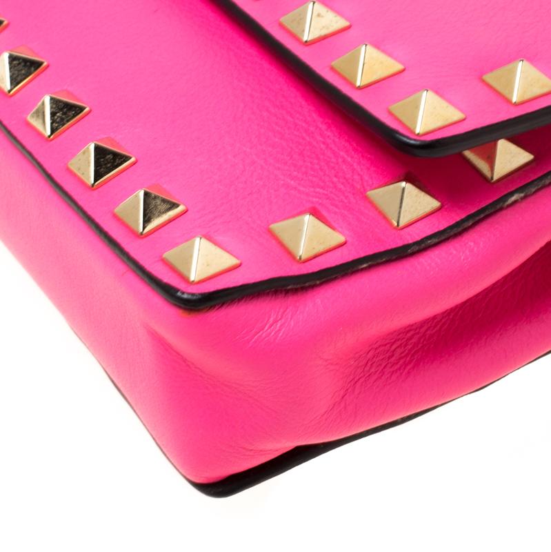 Valentino Neon Pink Leather Rockstud Bracelet Clutch 2