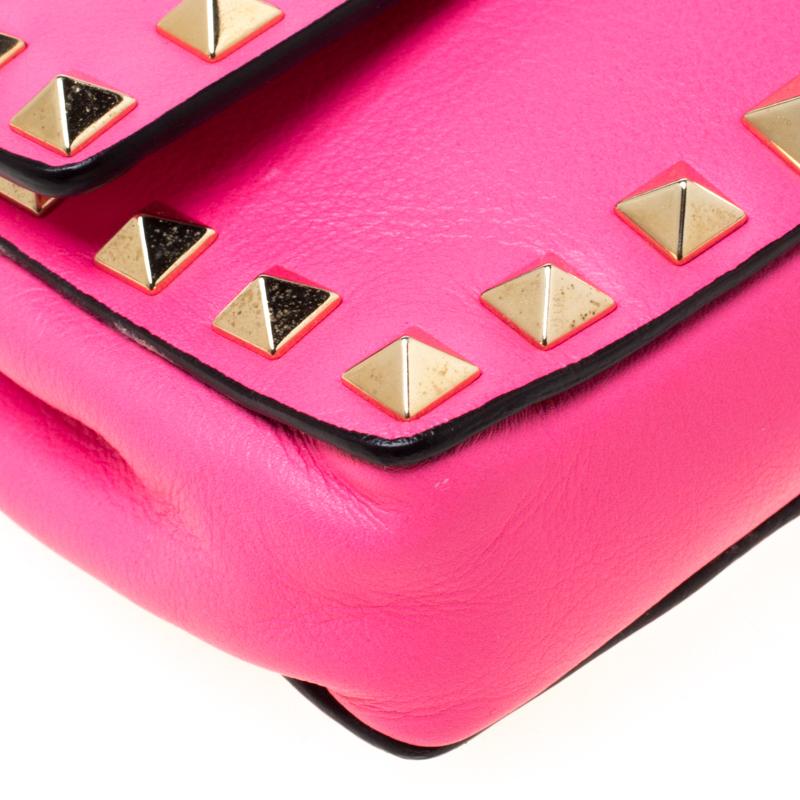 Valentino Neon Pink Leather Rockstud Bracelet Clutch 3