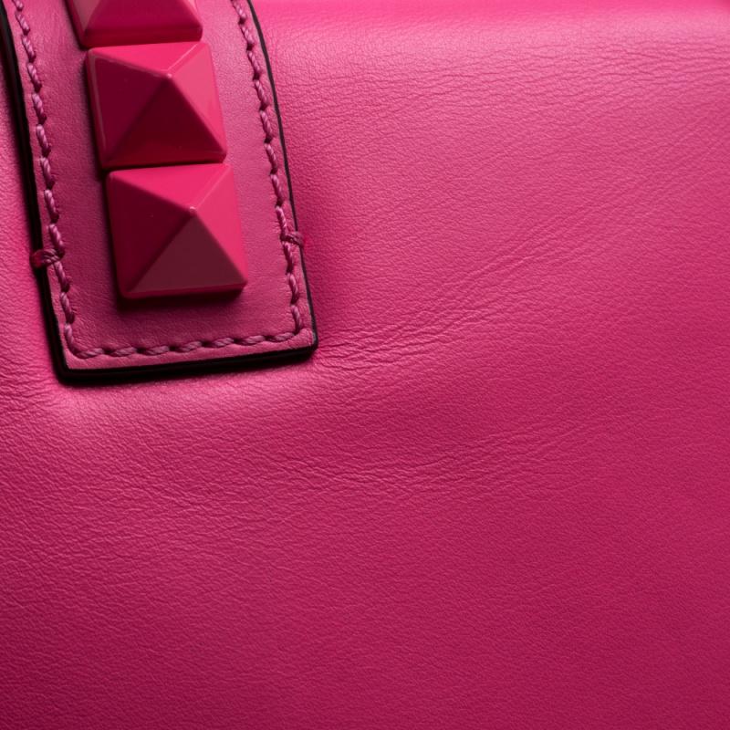 Valentino Neon Pink/White Leather Rockstud Medium Glam Lock Flap Bag 10