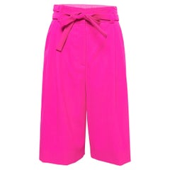 Valentino Neon Pink Wool Pleated Knee-Length Shorts S