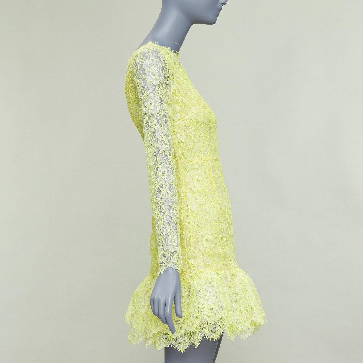 VALENTINO neon yellow cream lace silk lined tulle trim mini dress Damen im Angebot
