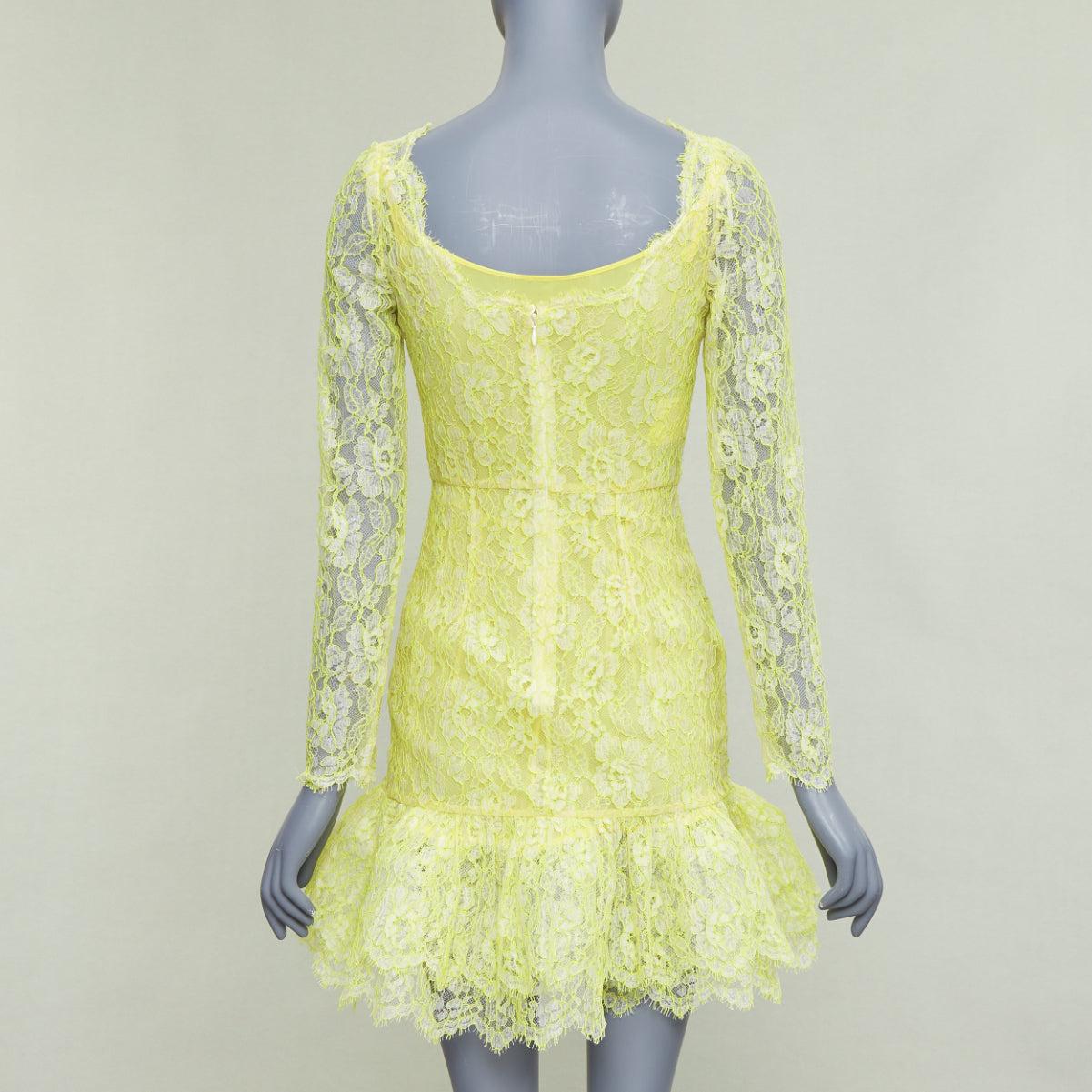 VALENTINO neon yellow cream lace silk lined tulle trim mini dress im Angebot 1