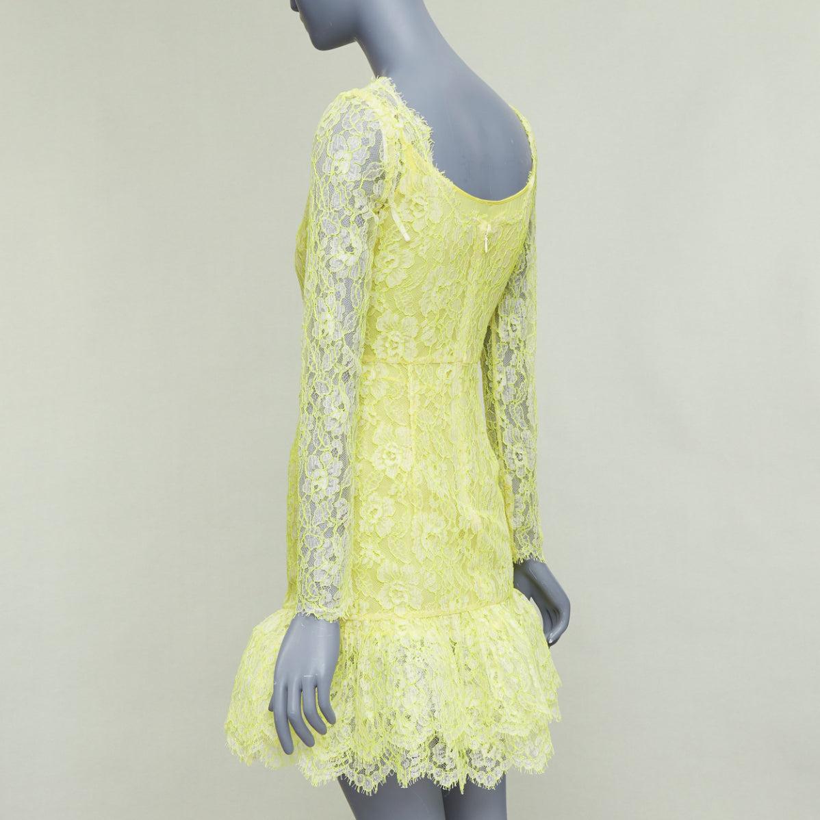 VALENTINO neon yellow cream lace silk lined tulle trim mini dress im Angebot 2