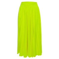 Valentino Neon Yellow Jersey Pleated Logo Print Skirt S