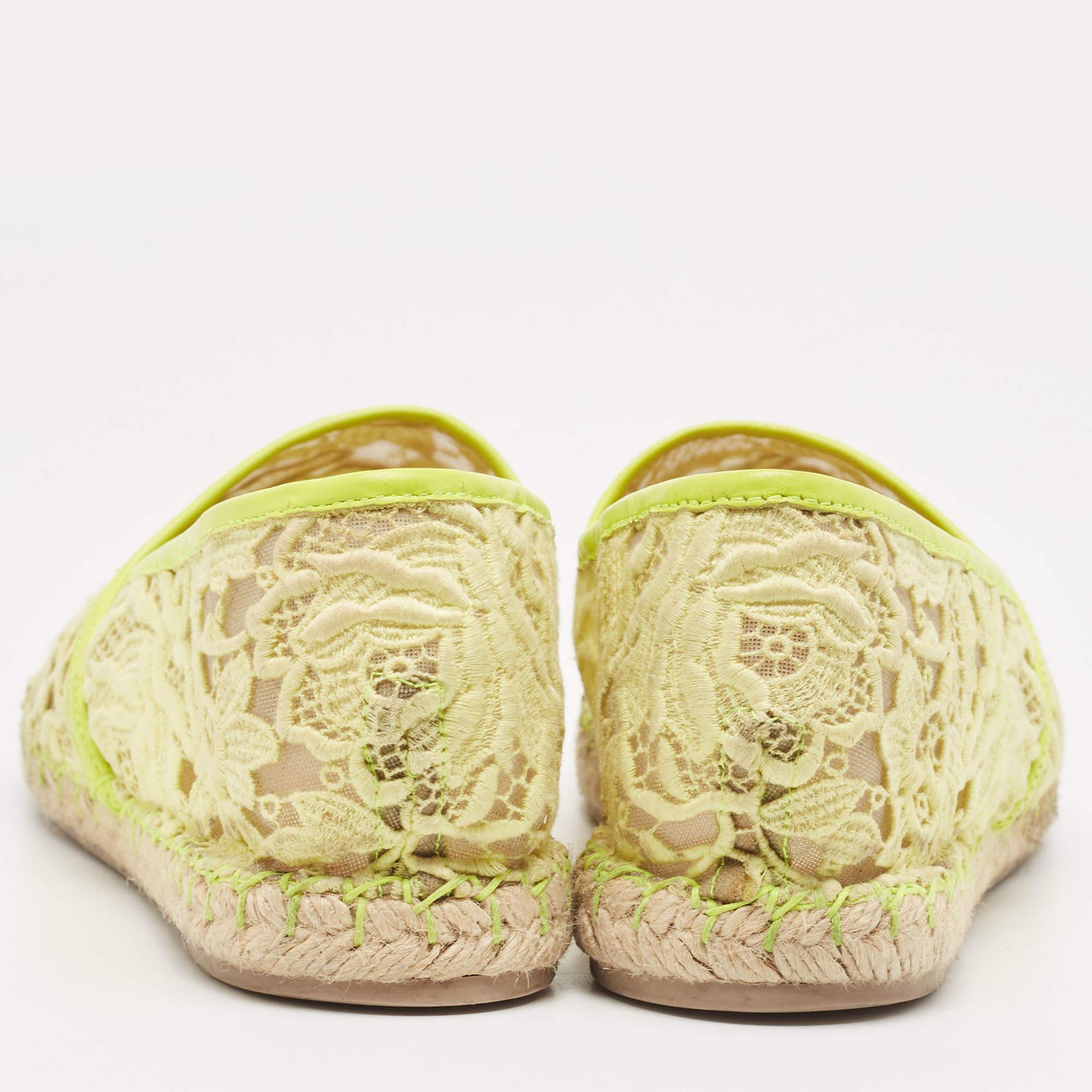  Valentino - Espadrilles en cuir et dentelle jaune fluo - Taille 39 Pour femmes 