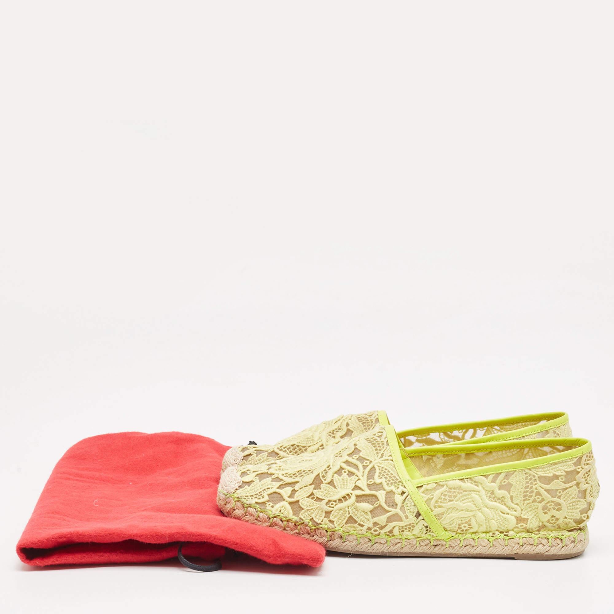 Valentino - Espadrilles en cuir et dentelle jaune fluo - Taille 39 4
