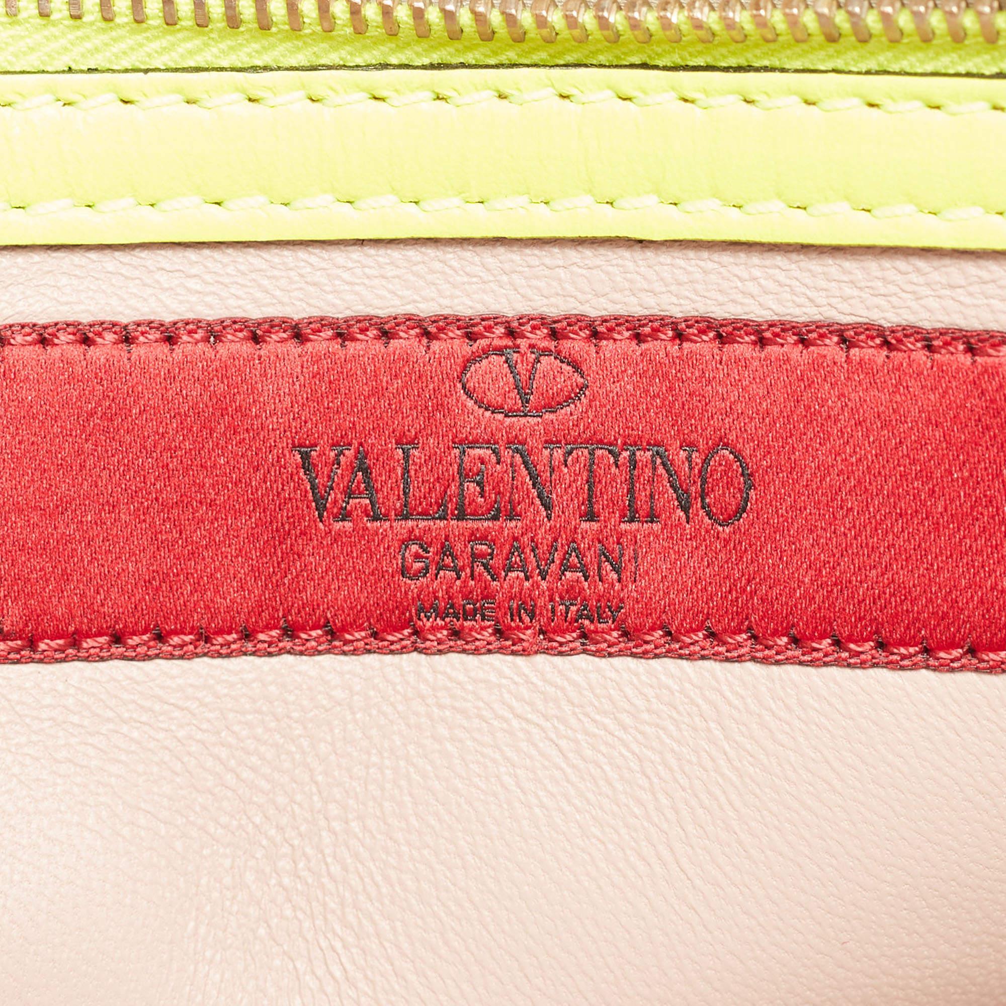 Valentino Neon Yellow Leather Rockstud Flap Wristlet Clutch 6
