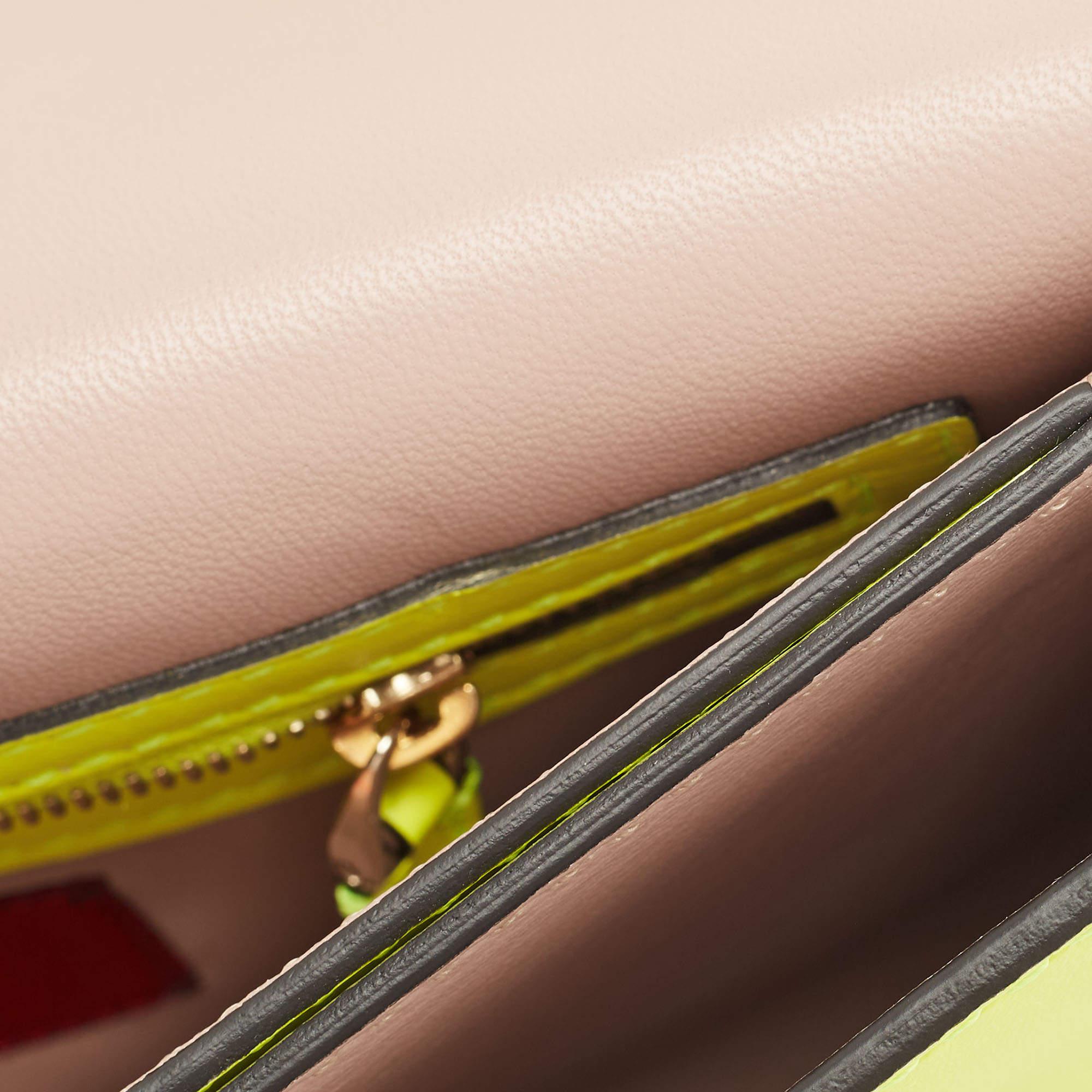 Valentino Neon Yellow Leather Rockstud Flap Wristlet Clutch 7