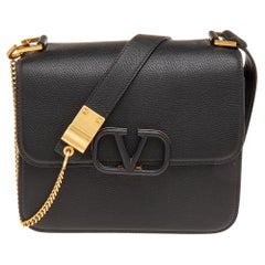 Valentino Nero Grain Leather V Sling Shoulder Bag