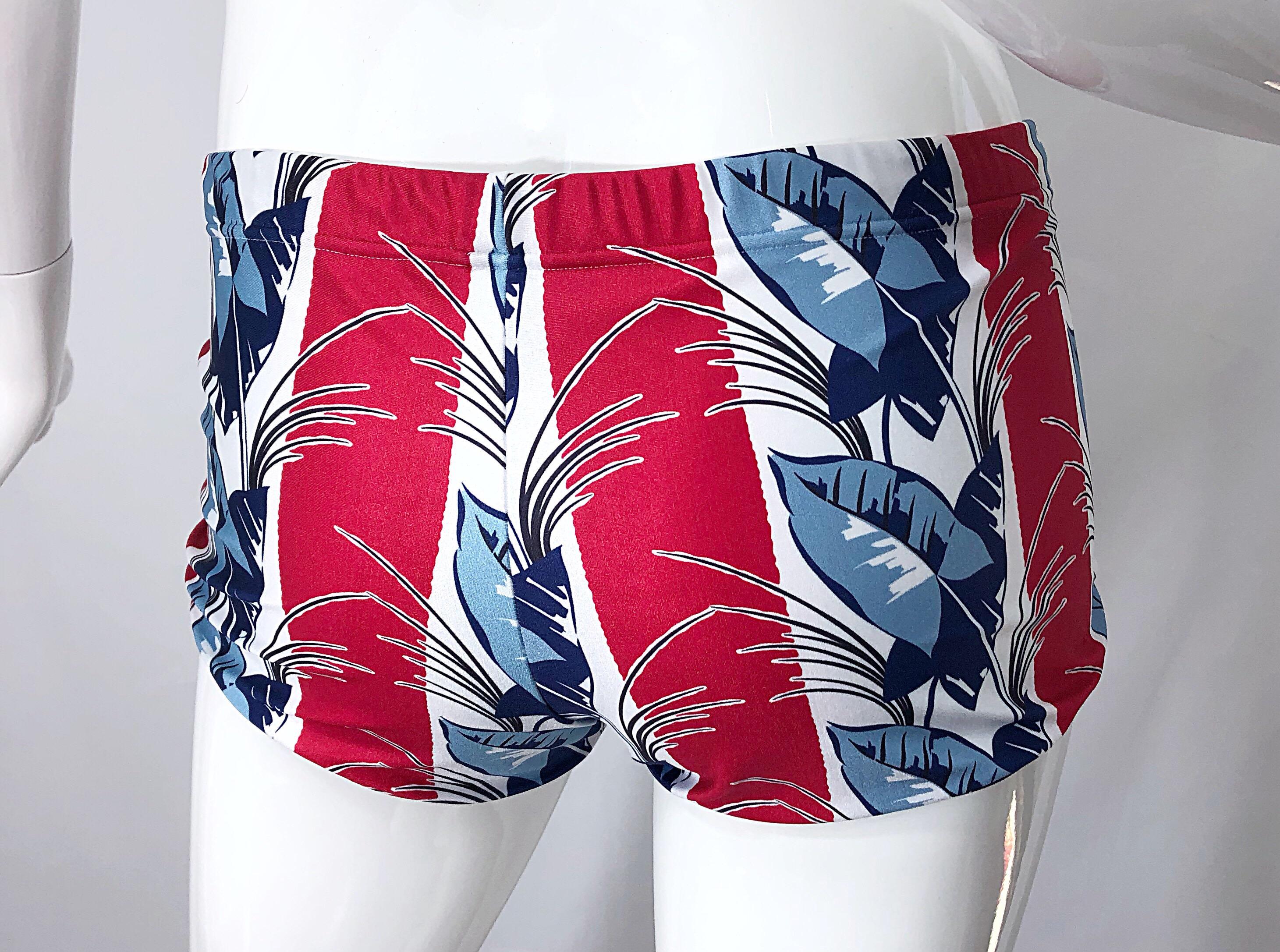 Valentino New 2000s Women's Red, White and Blue Boy Shorts Swimsuit Bottoms For Sale 3