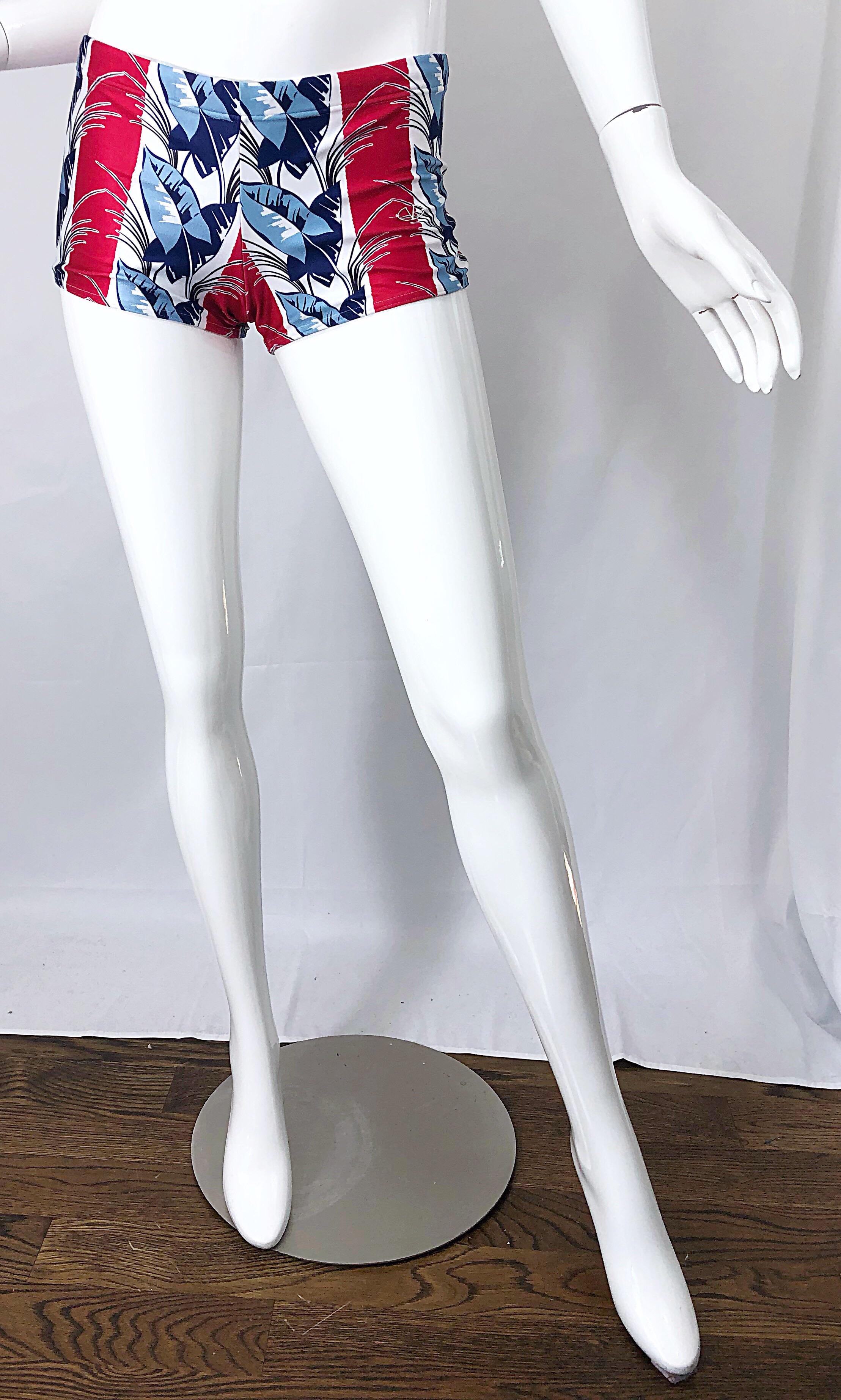 Valentino New 2000s Women's Red, White and Blue Boy Shorts Swimsuit Bottoms For Sale 5