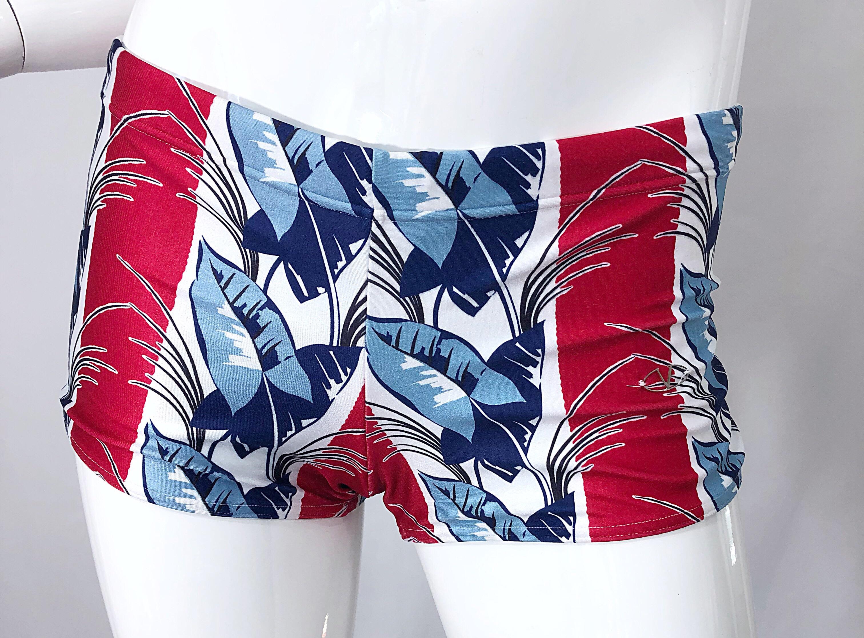 Purple Valentino New 2000s Women's Red, White and Blue Boy Shorts Swimsuit Bottoms For Sale