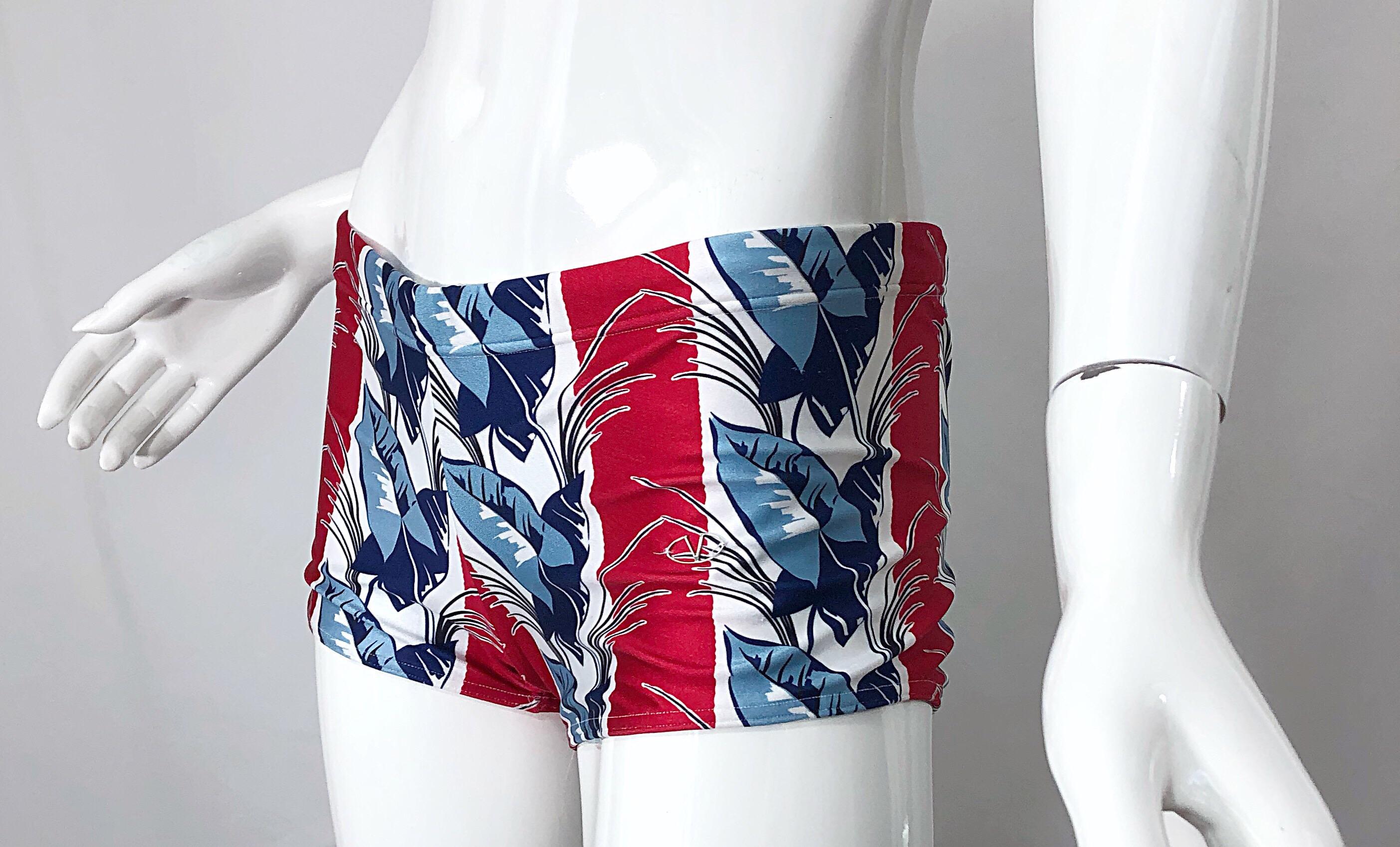 Valentino New 2000s Women's Red, White and Blue Boy Shorts Swimsuit Bottoms For Sale 2