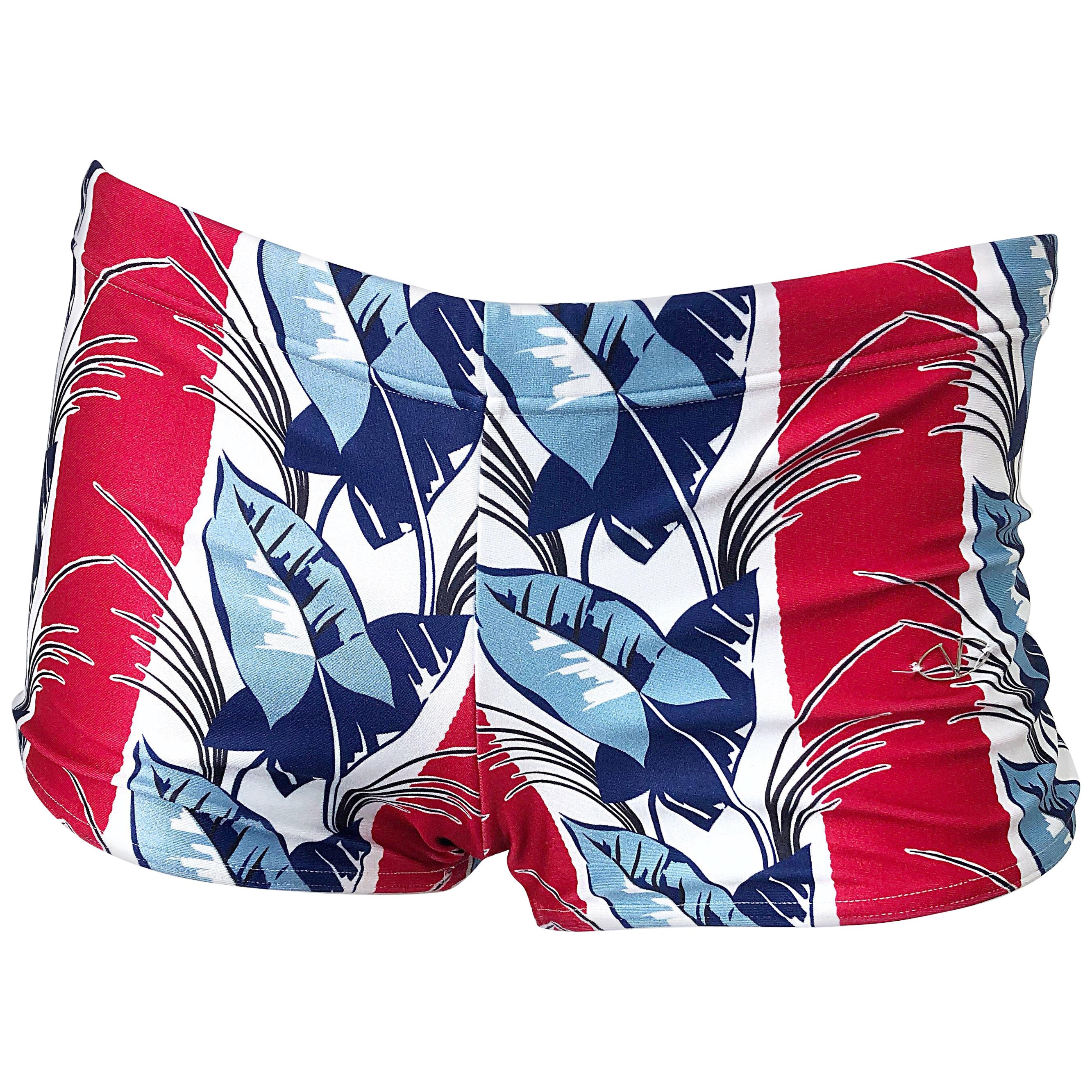Valentino New 2000s Women's Red, White and Blue Boy Shorts Swimsuit Bottoms