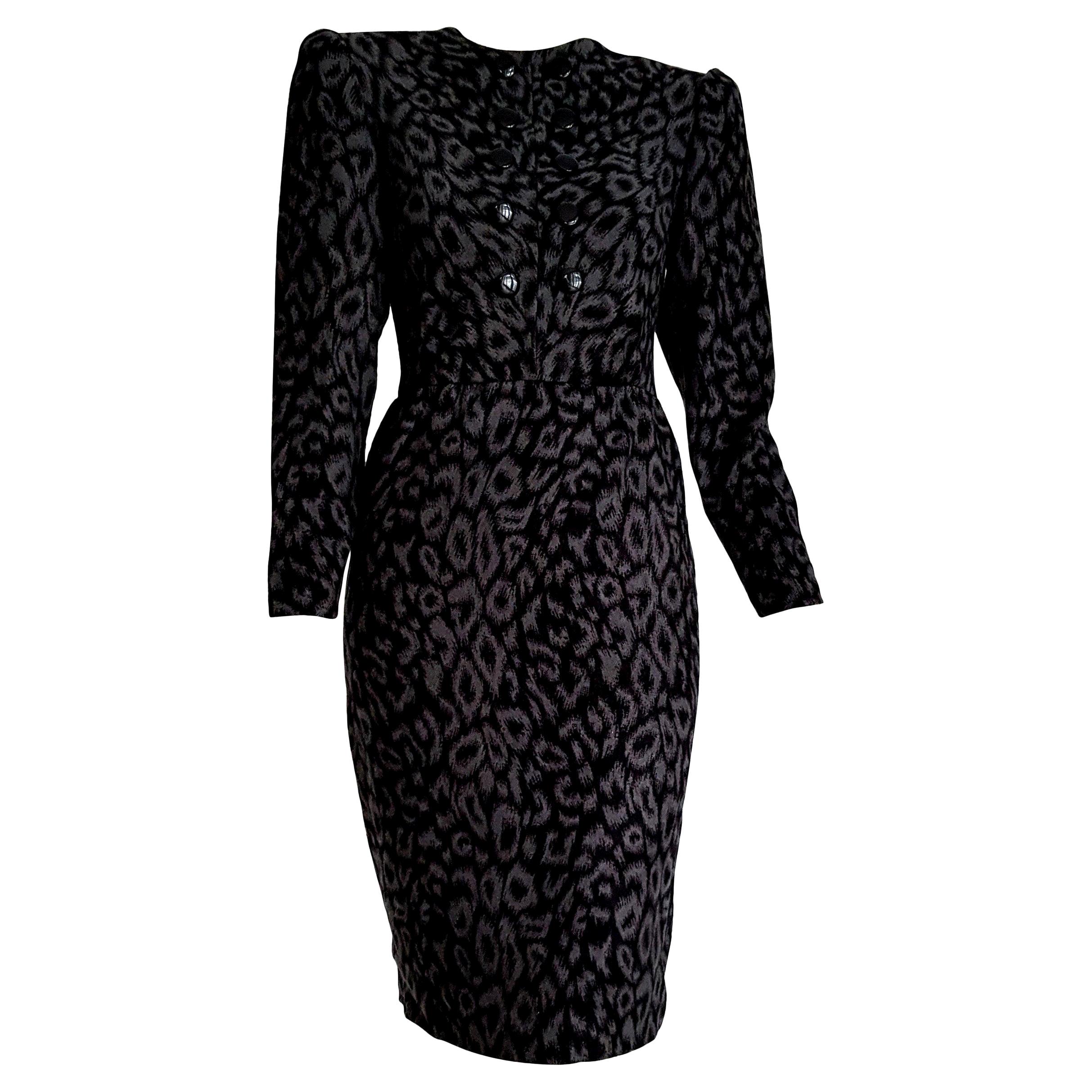VALENTINO "New" Black and Gray Leopard Print Cashmere Dress - Unworn For Sale