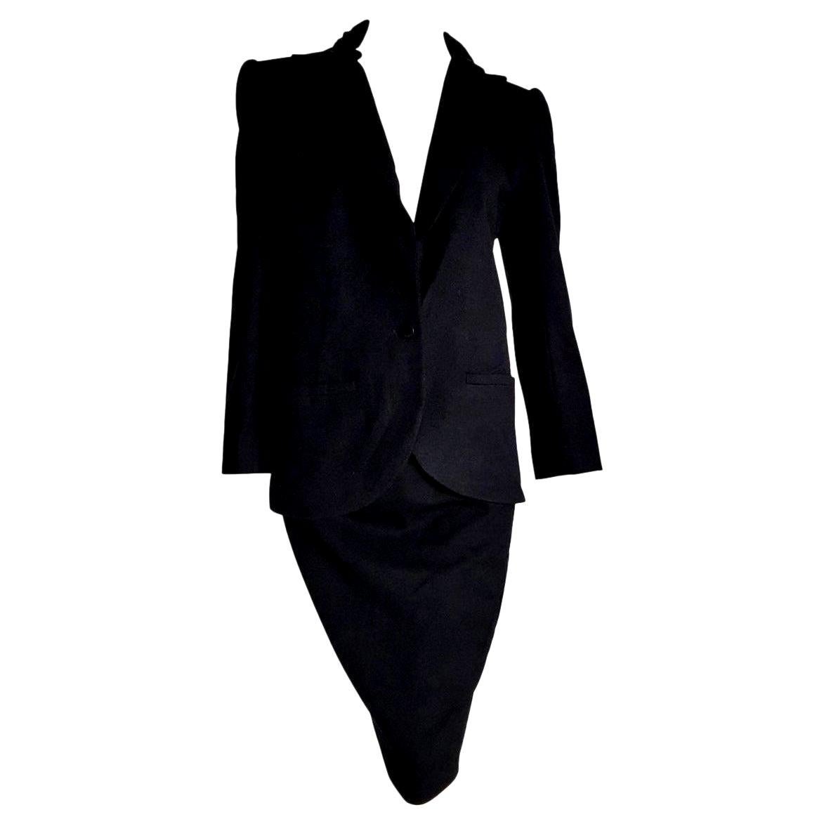 VALENTINO "New" Black Cashmere Jacket Collar Velvet Skirt Suit - Unworn For Sale