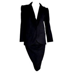 VALENTINO "New" Black Cashmere Jacket Collar Velvet Skirt Suit - Unworn
