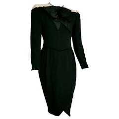 VALENTINO "New" Black Cream Silk Wool Crêpe Bow Dress - Unworn