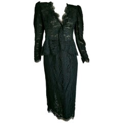 VALENTINO "New" Black Lace Slightly Transparent Jacket Silk Skirt Suit - Unworn