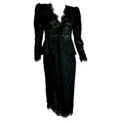 VALENTINO "New" Black Lace Slightly Transparent Jacket Silk Skirt Suit - Unworn