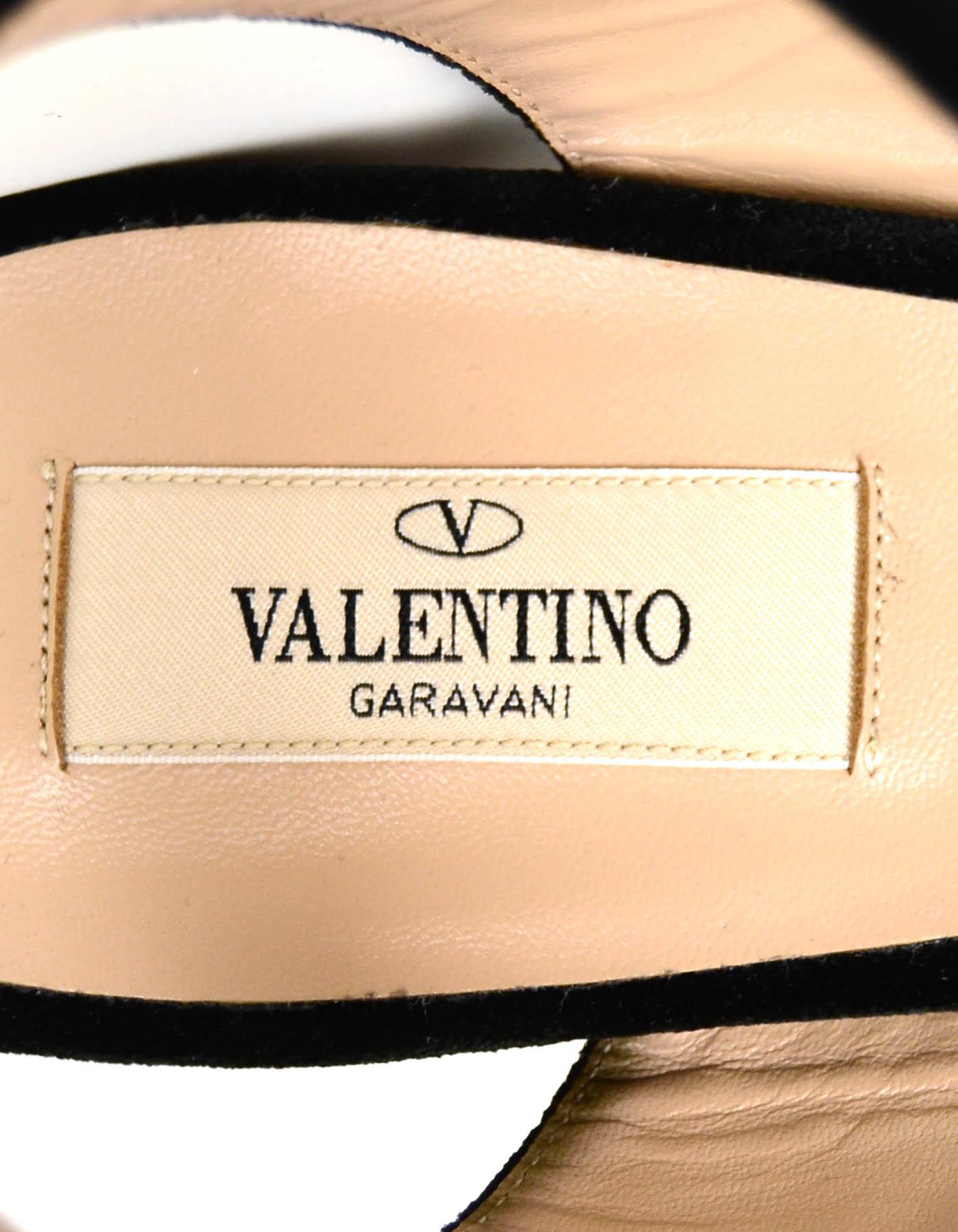 Women's Valentino NEW Black Velvet Floral Embroidered Ankle Strap Sandals Sz 39 rt $1095