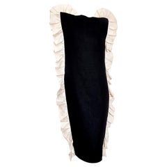 VALENTINO "New" Black Vertical Wavy White Edges Linen and Silk Dress - Unworn