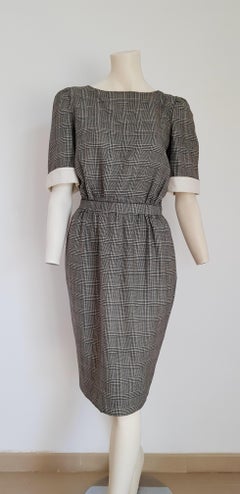 VALENTINO "New" Black White Prince of Wales Wool Dress - Unworn