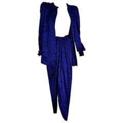 VALENTINO "New" Blue and Black Leopard Printed Silk Evening Dress - Unworn