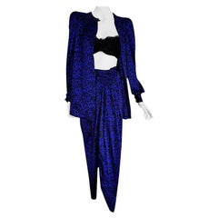 VALENTINO "New" Blue and Black Leopard Printed Silk Evening Dress - Unworn