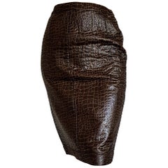 VALENTINO "New" Brown Leatherette Crocodile Skirt - Unworn.