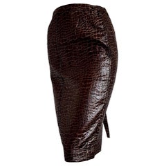 VALENTINO "New" Brown Leatherette Crocodile Skirt - Unworn.