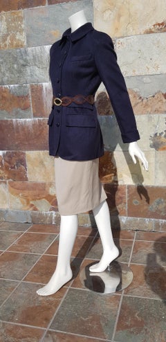 VALENTINO New Cashmere Blue Jacket Silk Wool Skirt with Crocodile Belt - Unworn