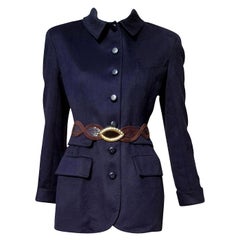 VALENTINO New Cashmere Blue Jacket Silk Wool Skirt with Crocodile Belt - Unworn
