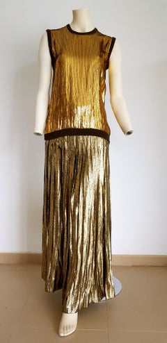 VALENTINO "New" Cashmere Top with Golden Sequins Pleated Golden Skirt - Unworn