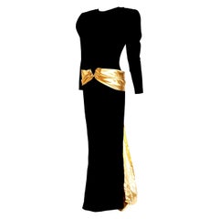 VALENTINO "New" Couture Waistband Wide Golden Cloak Silk Black Dress - Unworn