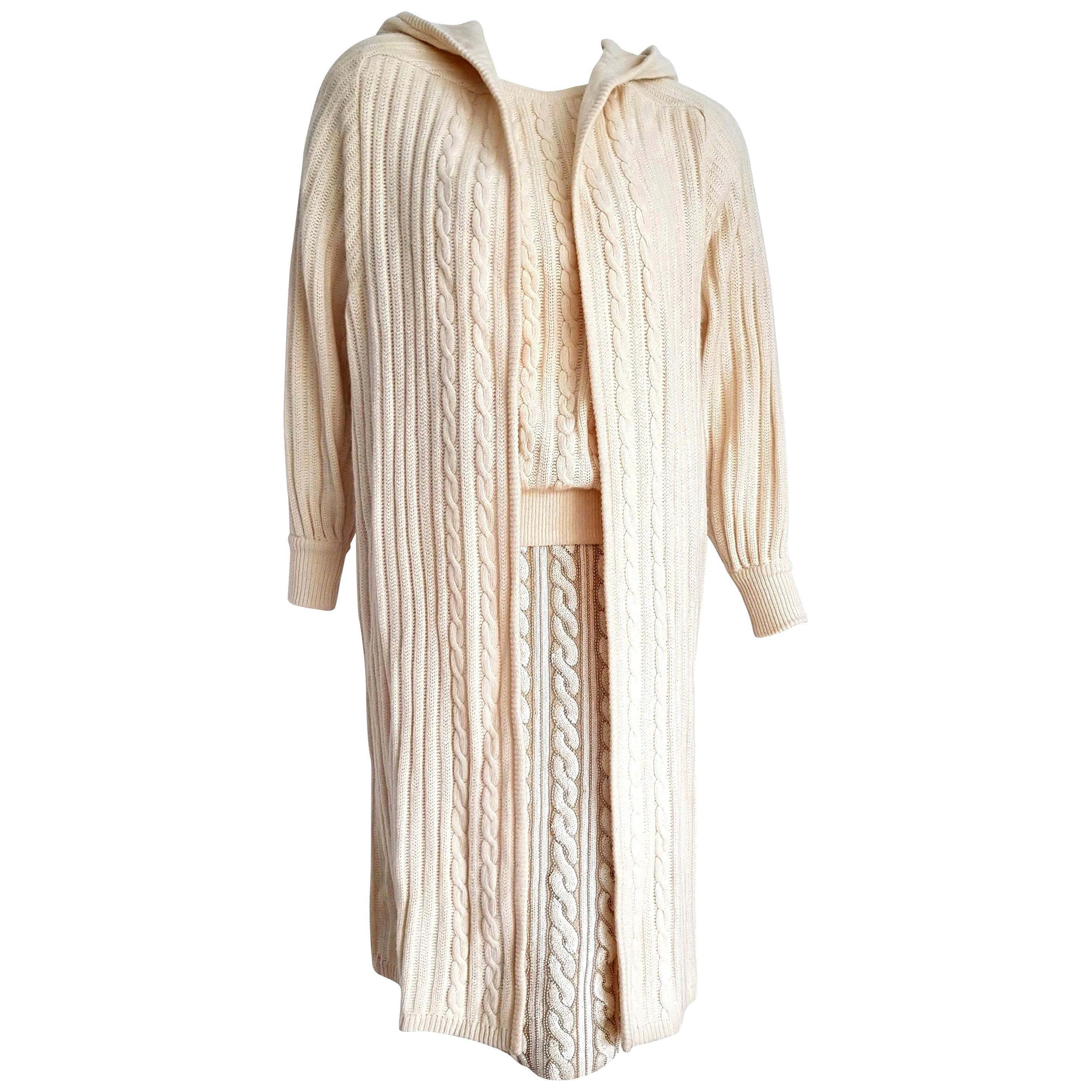 VALENTINO "New" Ensemble Sweater Beaded Sequins Silk Skirt Cashmere Coat- Unworn For Sale