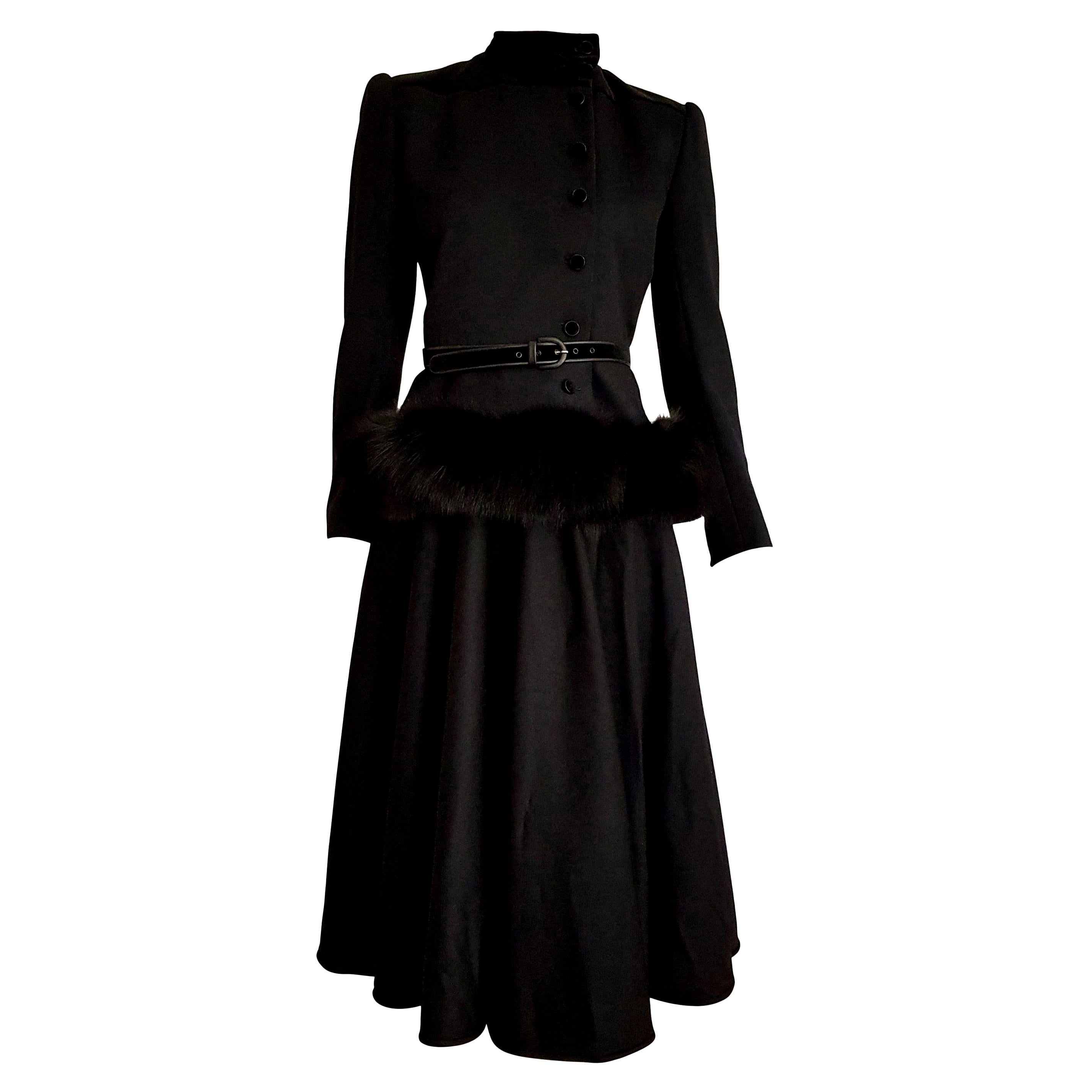VALENTINO "New" Haute Couture Black Silk Crêpe Fox Fur Jacket Dress - Unworn