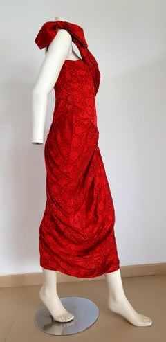 VALENTINO "New" Haute Couture One Shoulder Strap Red Burgundy Silk Dress- Unworn