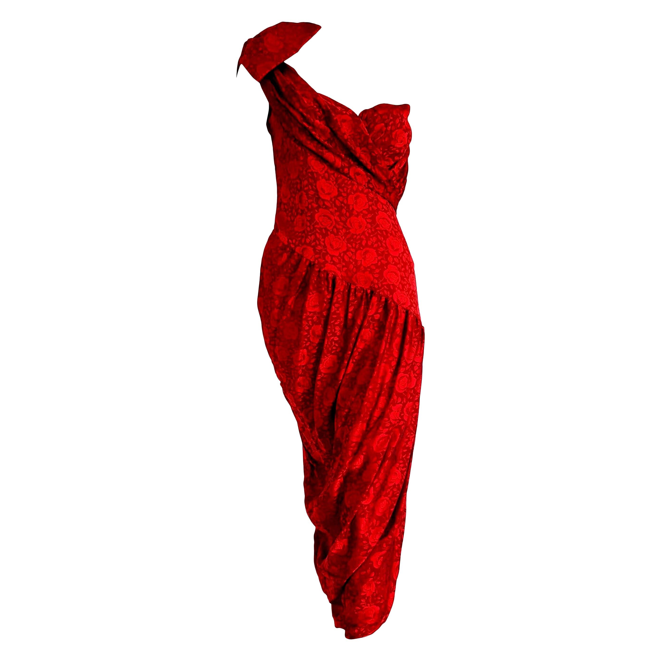 VALENTINO "New" Haute Couture One Shoulder Strap Red Burgundy Silk Dress- Unworn For Sale