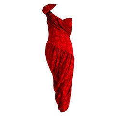 VALENTINO "New" Haute Couture One Shoulder Strap Red Burgundy Silk Dress- Unworn