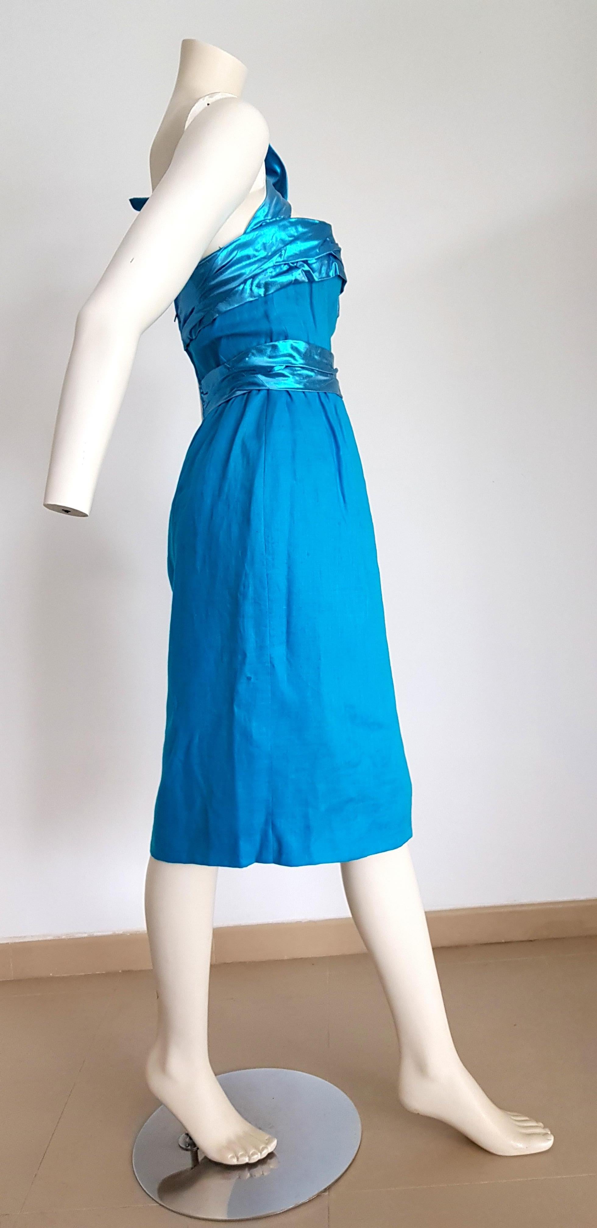 one shoulder turquoise dress